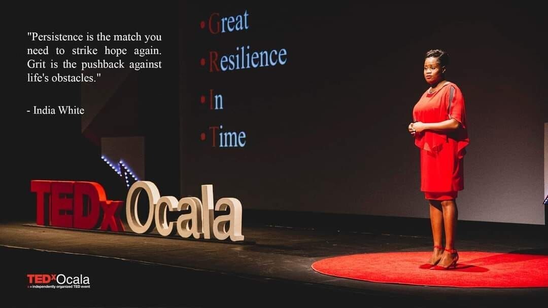 Dr. India White on the TEDxOcala stage